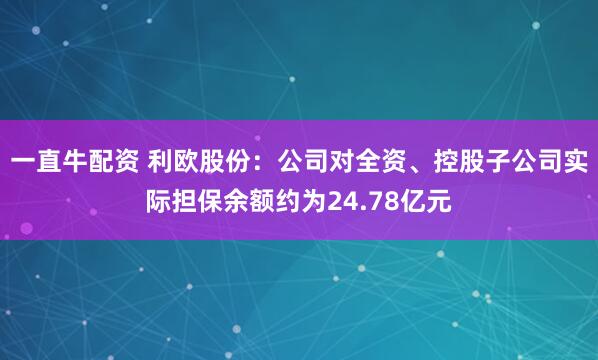 一直牛配资 利欧股份：公司对全资、控股子公司实际担保余额约为24.78亿元