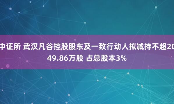 中证所 武汉凡谷控股股东及一致行动人拟减持不超2049.86万股 占总股本3%